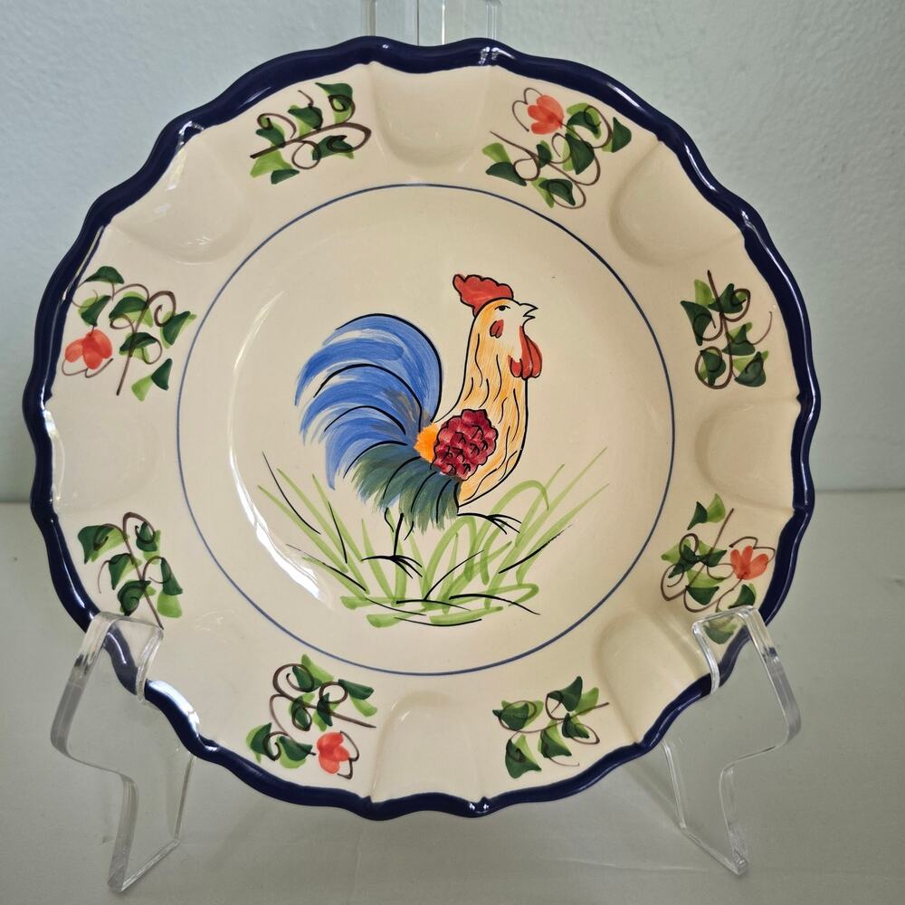 Cracker Barrel Soup Bowls Rooster Floral Print Country Farmhouse Prairie French